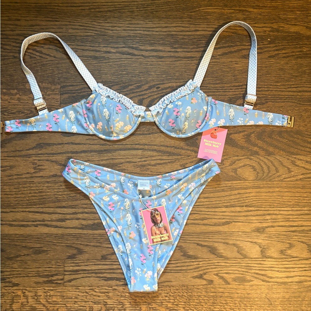 Strawberry Milk Bathing Suit Bikini Cheeky Set NWT S and M